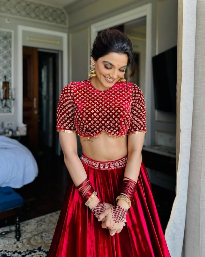 Red Lehenga Choli Readymade Stitched For Wedding Women Party Skirt Ready To Wear