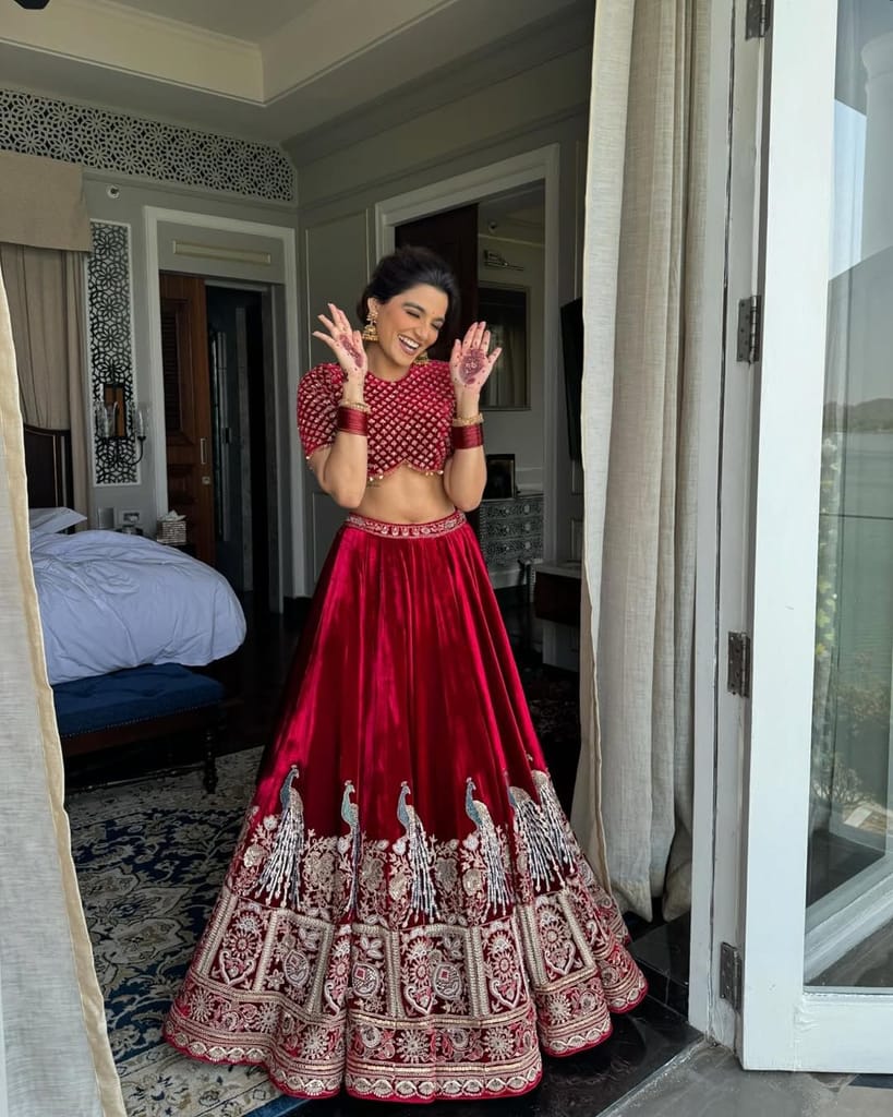 Red Lehenga Choli Readymade Stitched For Wedding Women Party Skirt Ready To Wear