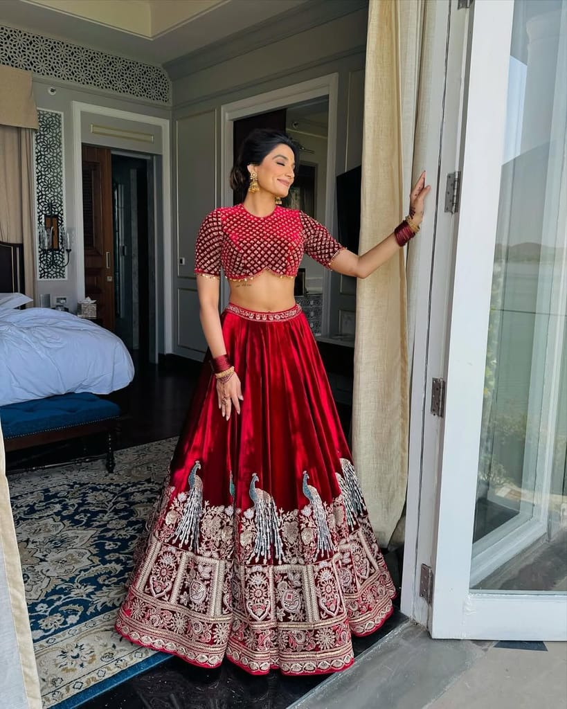 Red Lehenga Choli Readymade Stitched For Wedding Women Party Skirt Ready To Wear