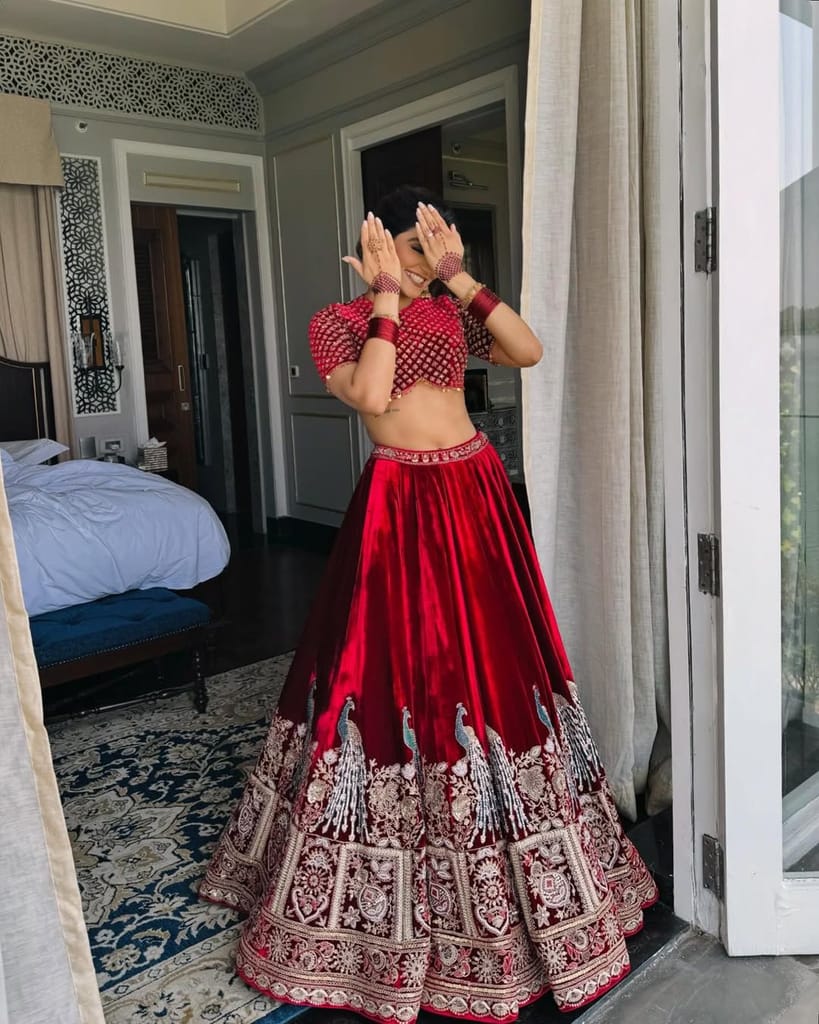 Red Lehenga Choli Readymade Stitched For Wedding Women Party Skirt Ready To Wear
