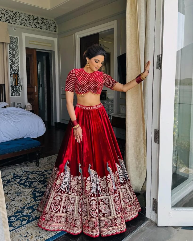 Red Lehenga Choli Readymade Stitched For Wedding Women Party Skirt Ready To Wear