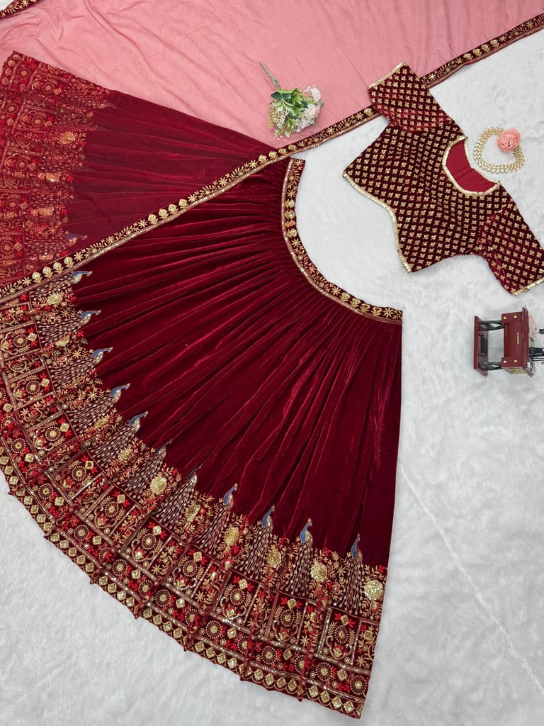 Red Lehenga Choli Readymade Stitched For Wedding Women Party Skirt Ready To Wear