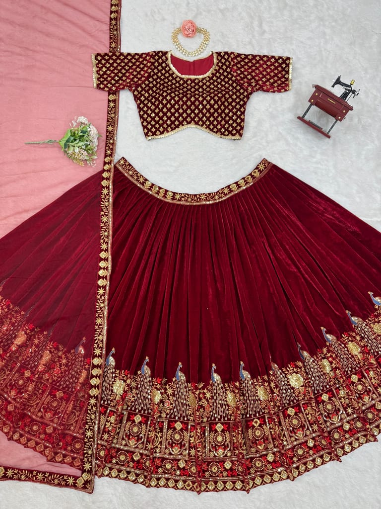 Red Lehenga Choli Readymade Stitched For Wedding Women Party Skirt Ready To Wear