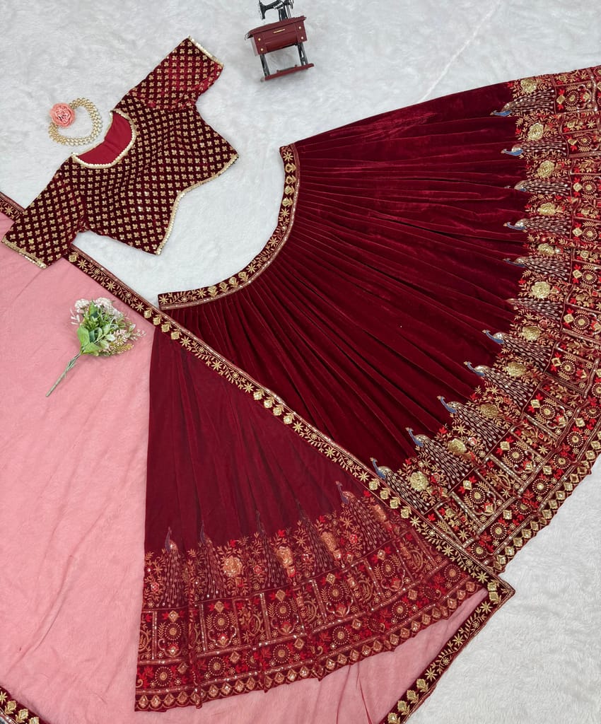 Red Lehenga Choli Readymade Stitched For Wedding Women Party Skirt Ready To Wear