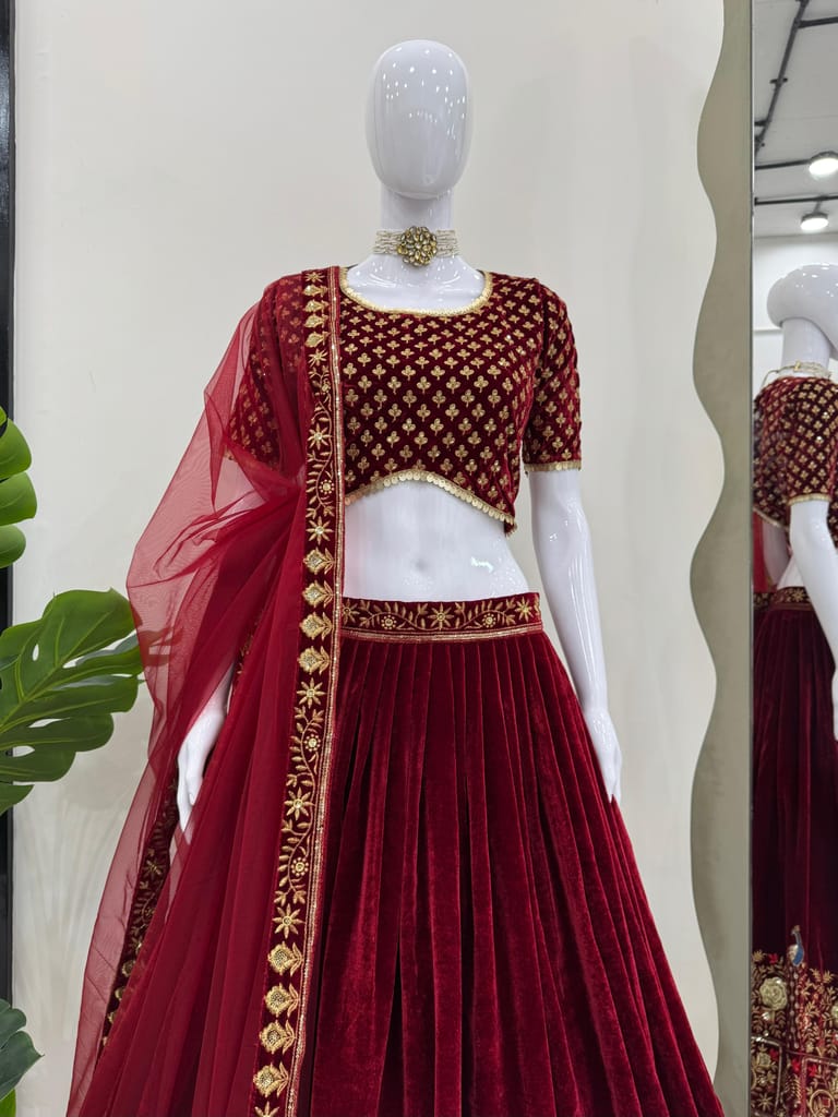 Red Lehenga Choli Readymade Stitched For Wedding Women Party Skirt Ready To Wear