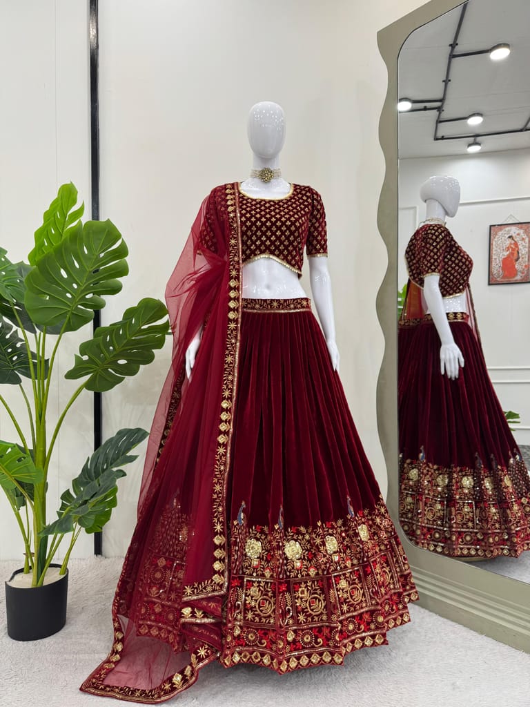 Red Lehenga Choli Readymade Stitched For Wedding Women Party Skirt Ready To Wear