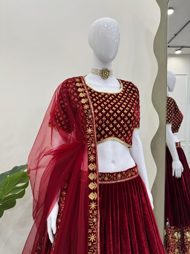 Red Lehenga Choli Readymade Stitched For Wedding Women Party Skirt Ready To Wear