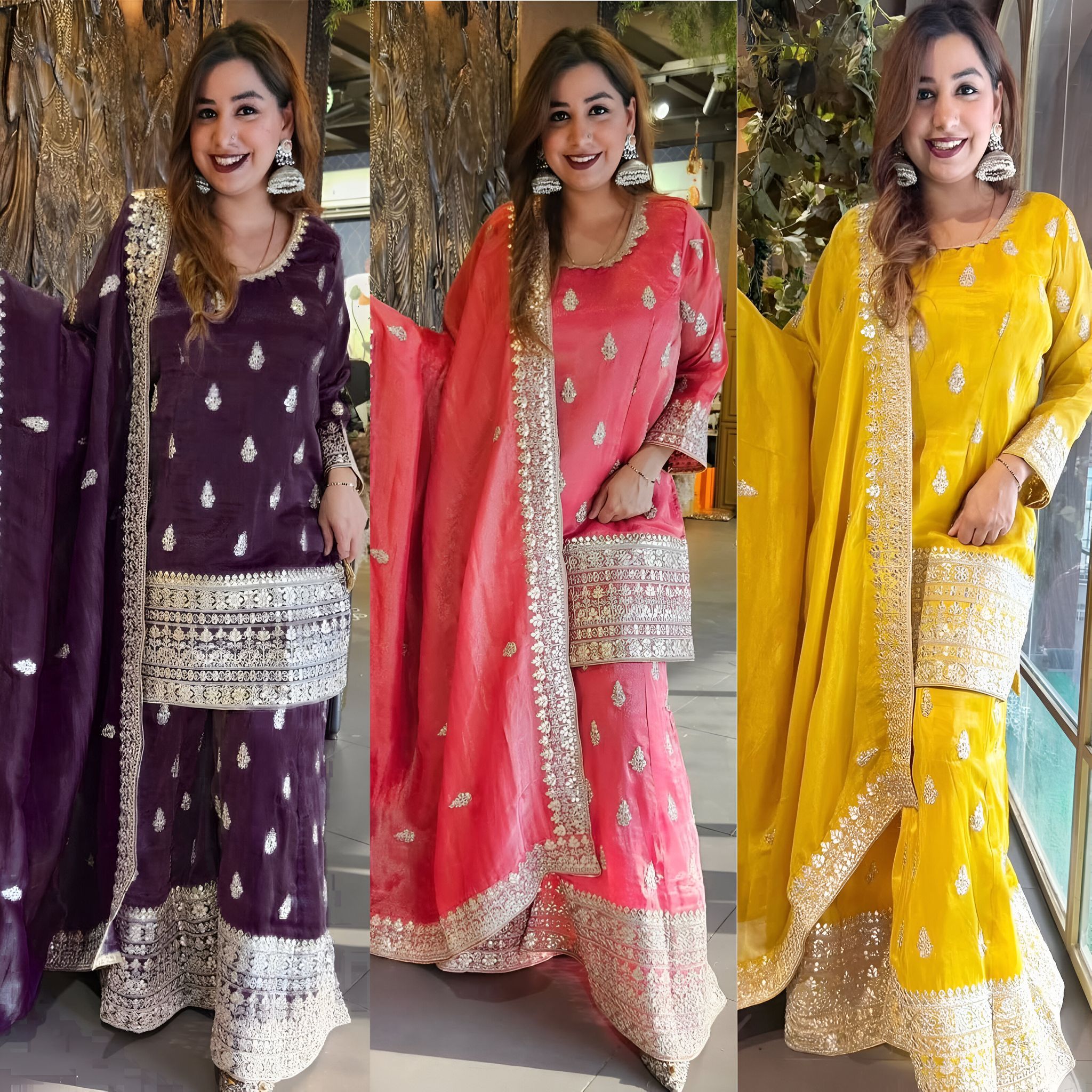 Pink Purple Yellow Salwar Kameez Readymade Pakistani Stitched New Indian Ready To Wear Wedding Suit