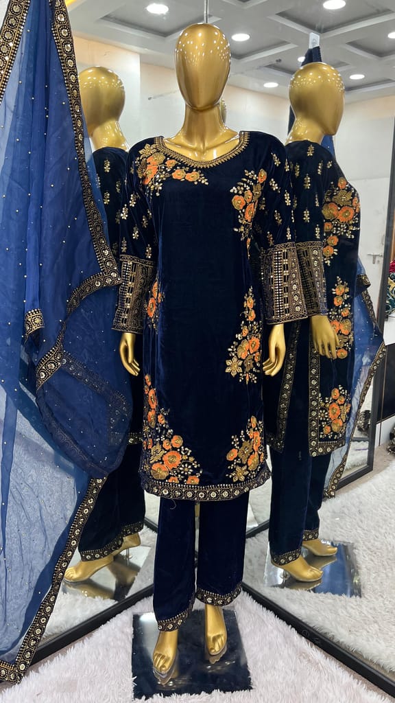 Blue Salwar Kameez Readymade Pakistani Stitched New Indian Ready To Wear Wedding Suit