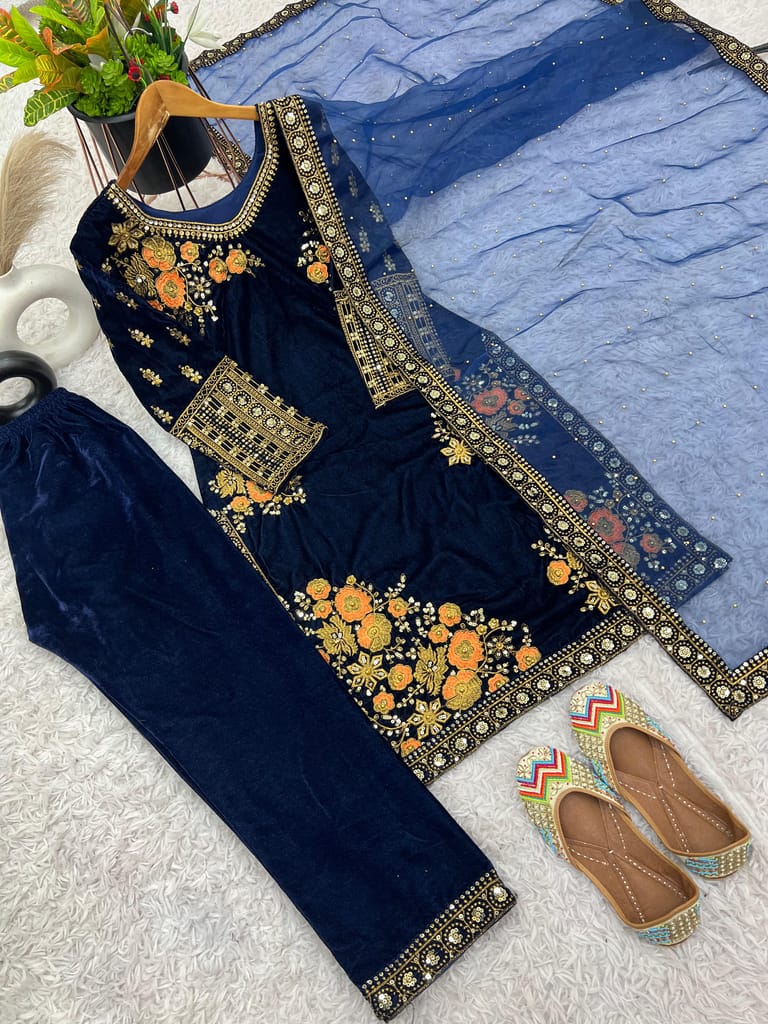 Blue Salwar Kameez Readymade Pakistani Stitched New Indian Ready To Wear Wedding Suit