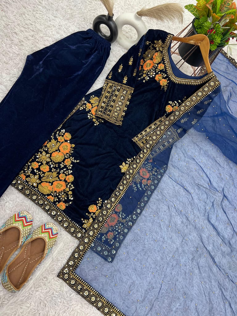 Blue Salwar Kameez Readymade Pakistani Stitched New Indian Ready To Wear Wedding Suit