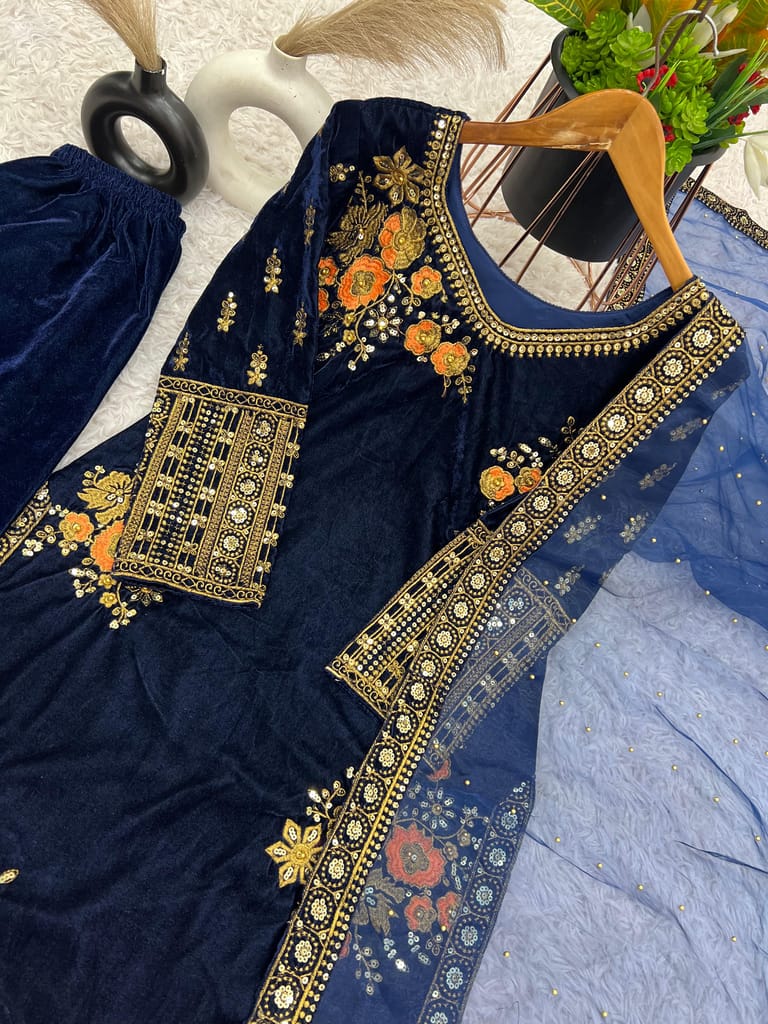 Blue Salwar Kameez Readymade Pakistani Stitched New Indian Ready To Wear Wedding Suit