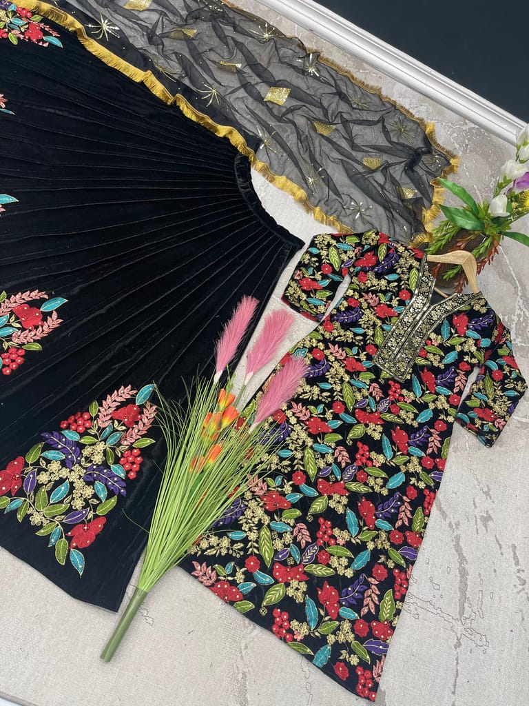 Black Top Lehenga Readymade Stitched For Wedding Women Party Skirt Ready To Wear New