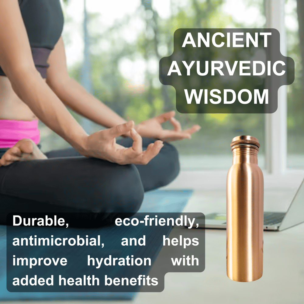 RAVIOS Plain Finish Copper Water Bottle | 32.5 OZ/950 ML | Handcrafted in India with Ayurveda & Yoga Health Benefits | Detoxifies Body, Improves Digestion, Immunity & Skin Tone