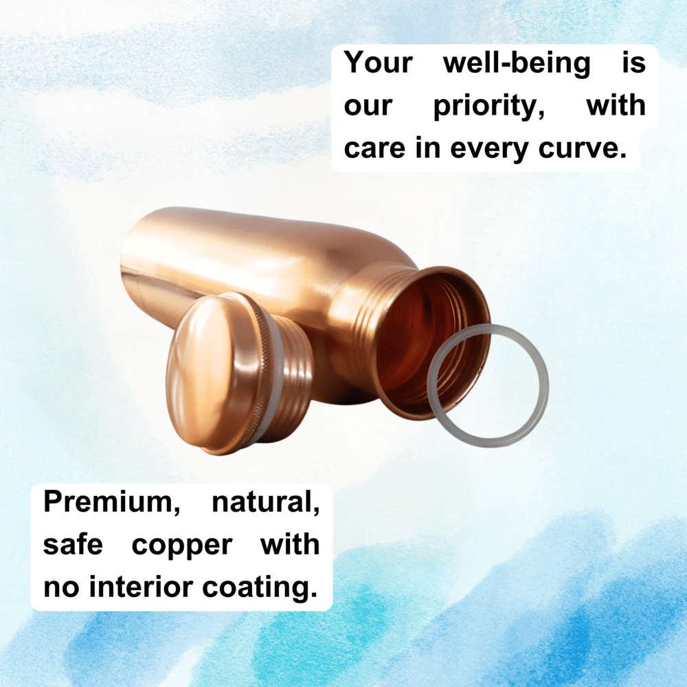 RAVIOS Plain Finish Copper Water Bottle | 32.5 OZ/950 ML | Handcrafted in India with Ayurveda & Yoga Health Benefits | Detoxifies Body, Improves Digestion, Immunity & Skin Tone