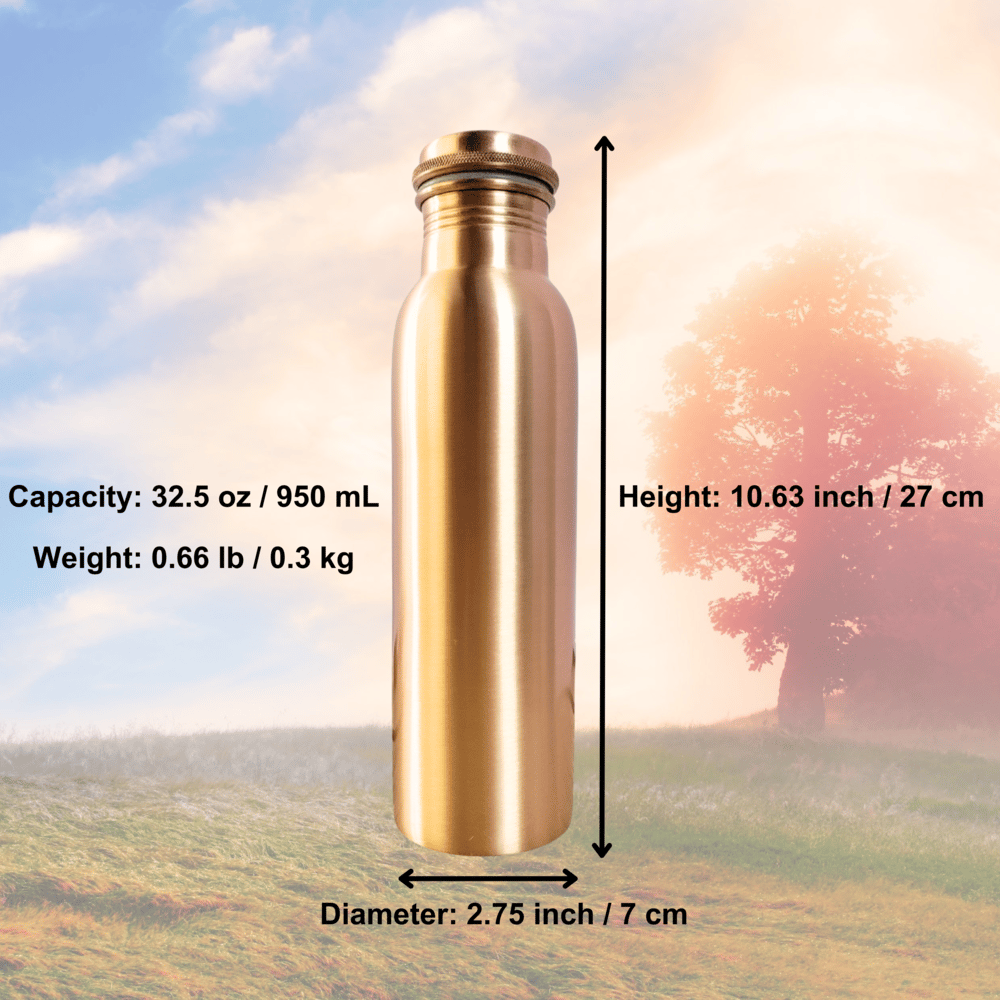 RAVIOS Plain Finish Copper Water Bottle | 32.5 OZ/950 ML | Handcrafted in India with Ayurveda & Yoga Health Benefits | Detoxifies Body, Improves Digestion, Immunity & Skin Tone