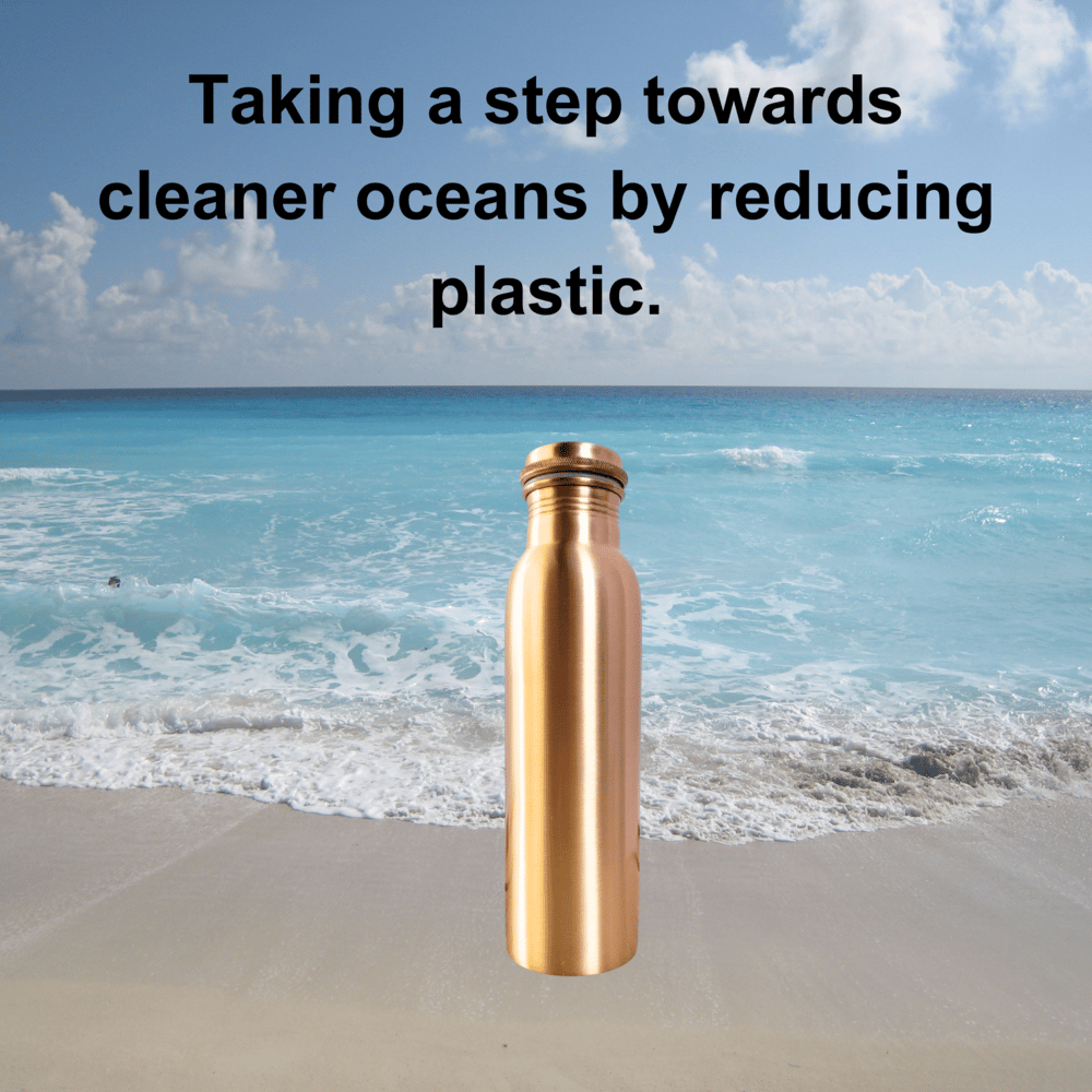 RAVIOS Plain Finish Copper Water Bottle | 32.5 OZ/950 ML | Handcrafted in India with Ayurveda & Yoga Health Benefits | Detoxifies Body, Improves Digestion, Immunity & Skin Tone