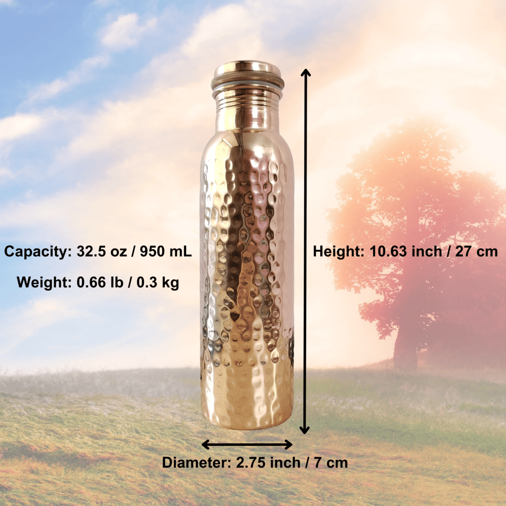 RAVIOS Hammered Copper Water Bottle | 32.5 OZ/950 ML | Handcrafted in India with Ayurveda & Yoga Health Benefits | Detoxifies Body, Improves Digestion, Immunity & Skin Tone