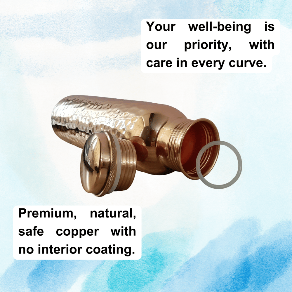 RAVIOS Hammered Copper Water Bottle | 32.5 OZ/950 ML | Handcrafted in India with Ayurveda & Yoga Health Benefits | Detoxifies Body, Improves Digestion, Immunity & Skin Tone
