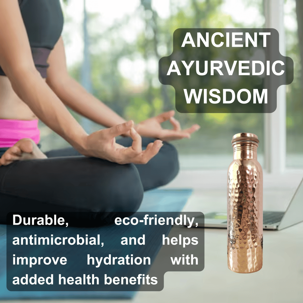 RAVIOS Hammered Copper Water Bottle | 32.5 OZ/950 ML | Handcrafted in India with Ayurveda & Yoga Health Benefits | Detoxifies Body, Improves Digestion, Immunity & Skin Tone