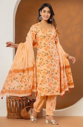 Peach Printed Mulmul Dupatta