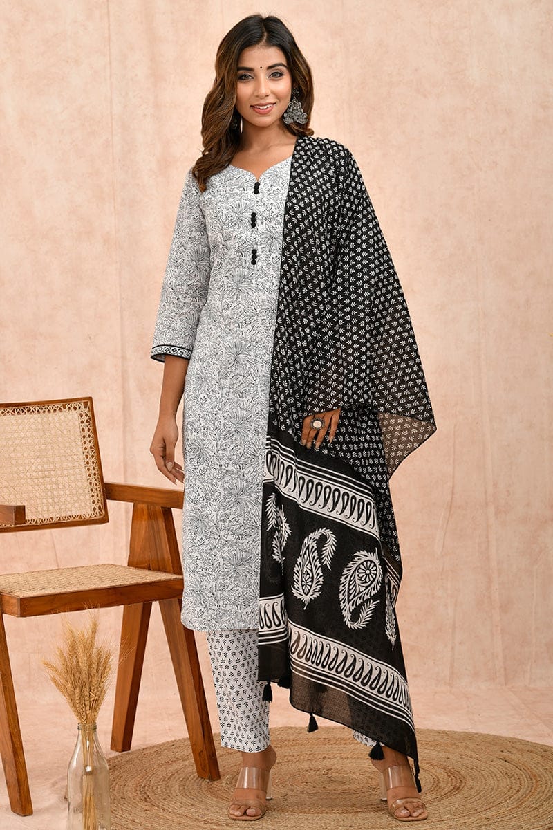 Black White Organic Mulmul Dupatta