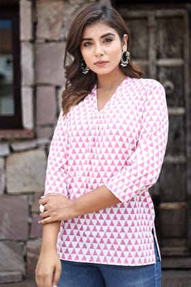 Pink White Organic Cotton Short Kurta