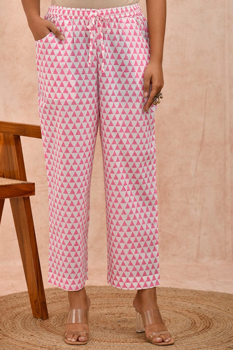 Pink White Organic Cotton Straight Pants