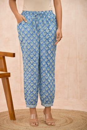 Blue White Organic Cotton Balloon Pants