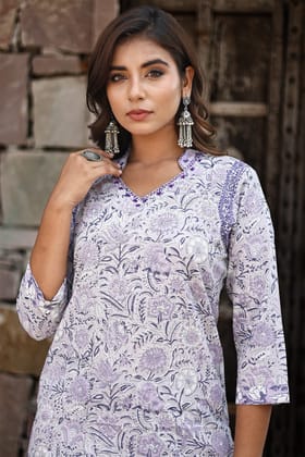 Lilac Purple White Organic Cotton Straight Kurta