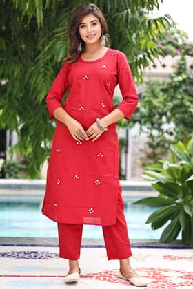 Maroon Organic Cotton Straight Kurta with Pockets