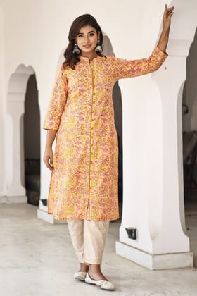 Orange Organic Cotton Straight Kurta