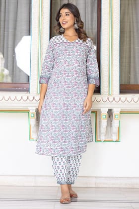 White Printed Organic Cotton Straight Kurta