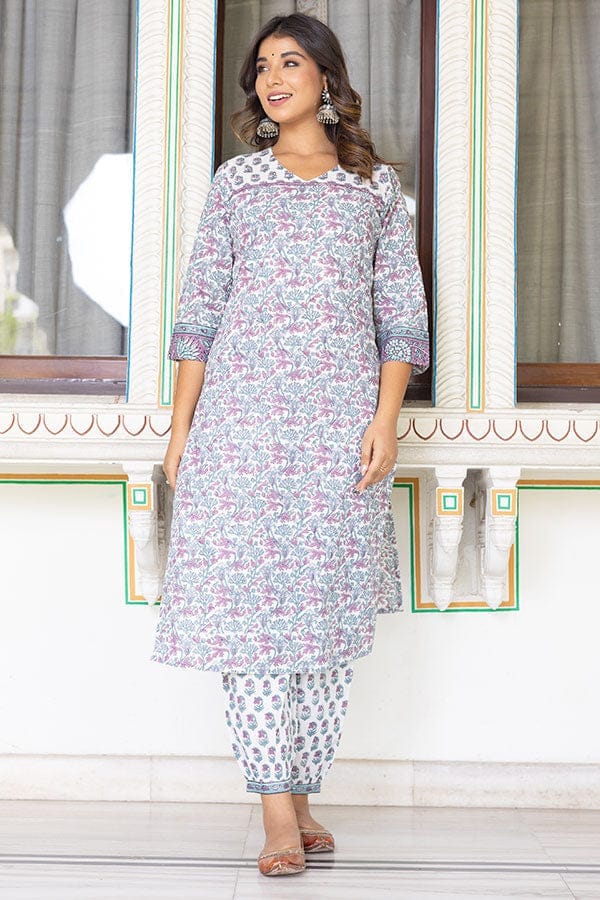 White Printed Organic Cotton Straight Kurta