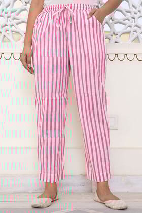 Pink White Organic Cotton Cigarette Pants