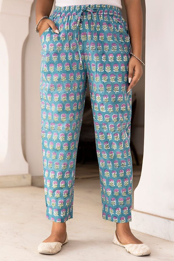 Teal Blue Organic Cotton Narrow Pants