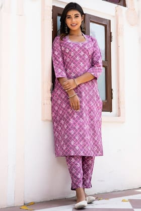 Pink Dabu Printed Organic Cotton Straight Kurta with Pockets