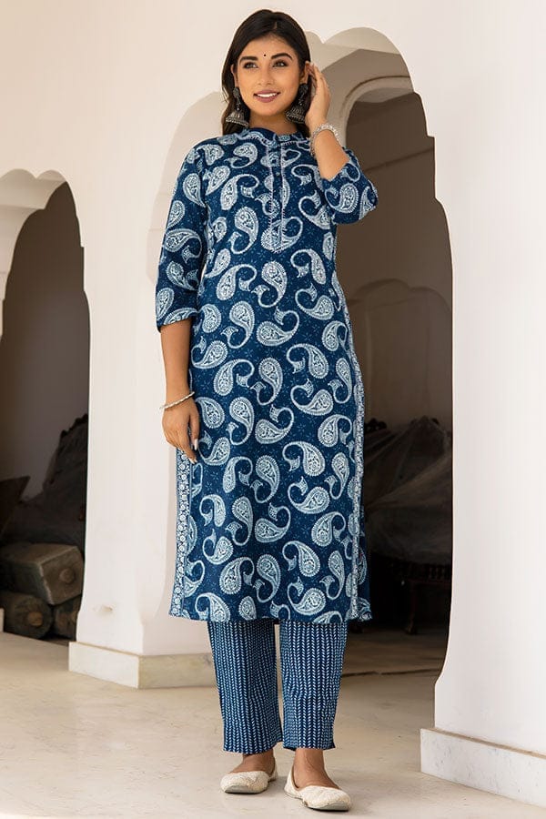 Indigo Organic Cotton Straight Kurta with Pockets