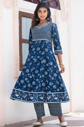 Indigo Organic Cotton Anarkali Kurta with Pockets Indigo Organic Cotton Anarkali Kurta with Pockets