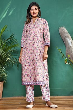 Light Peach Organic Cotton Straight Kurta with Pockets