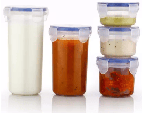 Actilife Plastic Fridge Container - 110 ml, 160 ml, 210 ml, 400 ml, 500 ml (Pack of 5, White)