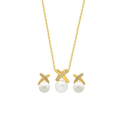 18k Gold Plated Silver Enchanted Pearl Necklace Set