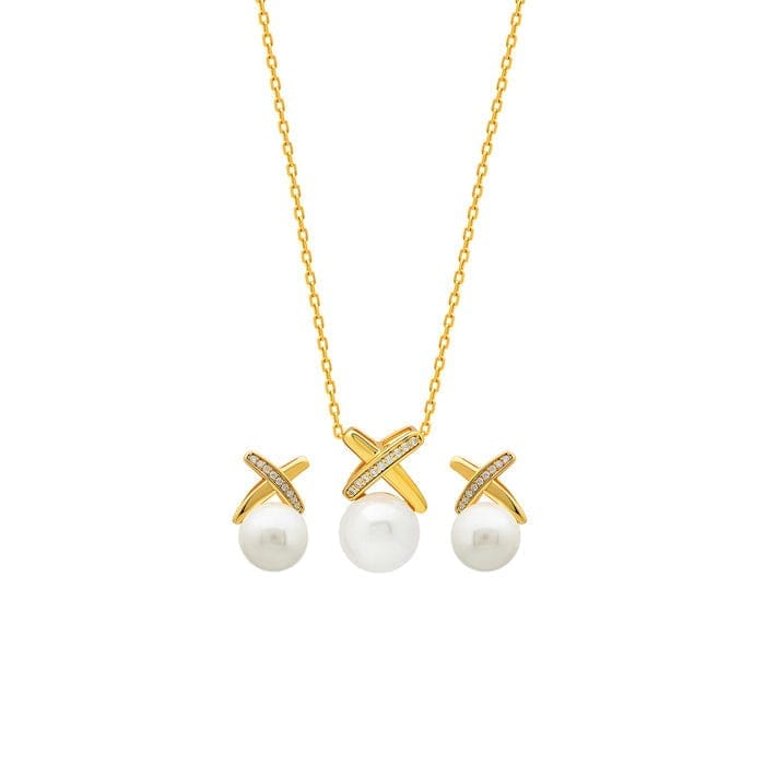 18k Gold Plated Silver Enchanted Pearl Necklace Set