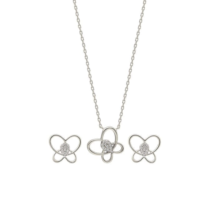 Silver Delicate Butterfly Necklace Set