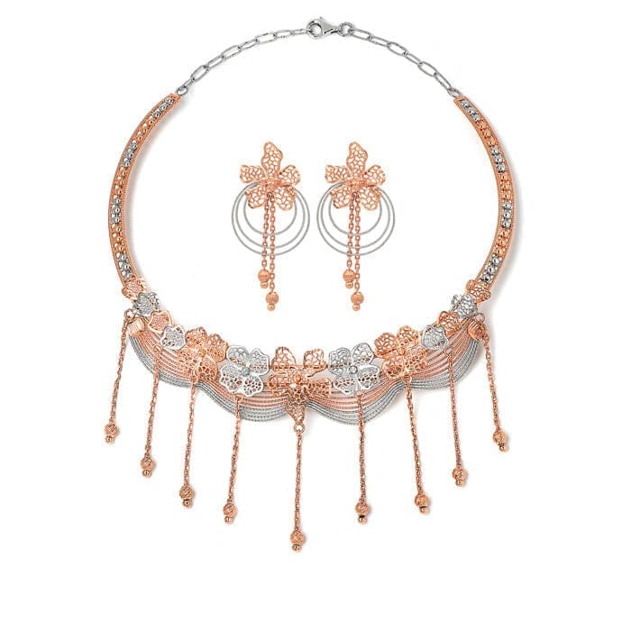 18K Two Tone Rose Gold Silver Dazzling Necklace Set - Jewellery Sets | Buy online on ZillyBuy
