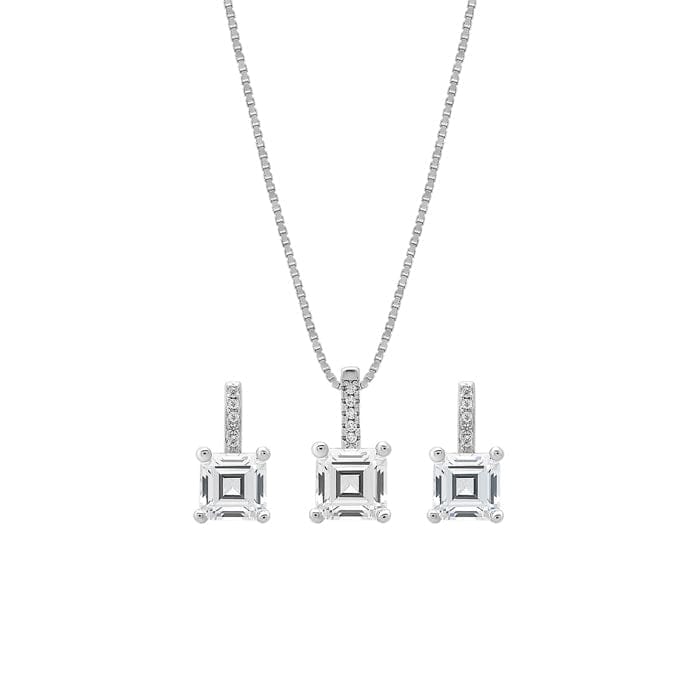 Silver Mini Cube Pendant Set with Box Chain