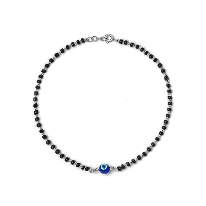 Silver Holy Evil Eye Black Beads Anklets