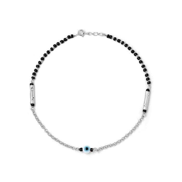 Silver Ethereal Evil Eye Black Beads Anklet - Jewellery Sets | Buy online on ZillyBuy