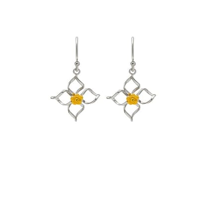 18k Gold Plated Two Tone Silver Daffodil Earrings