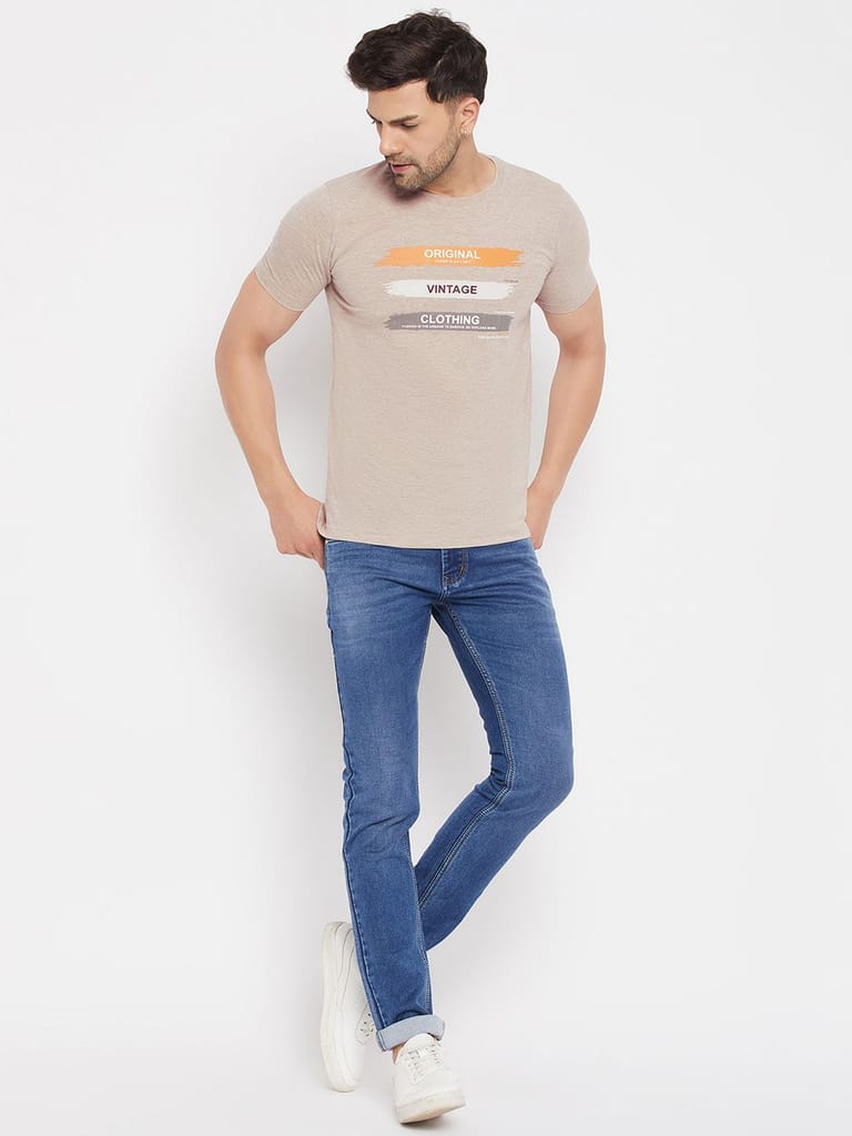 Exclusive Men Duke Stardust Men's Half Sleeve Cotton T-shirt (MLF5827Beige Melange) 2025 at Shop